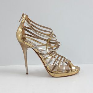 Jimmy Choo Gold Silver Gladiator Straps Sandals 11